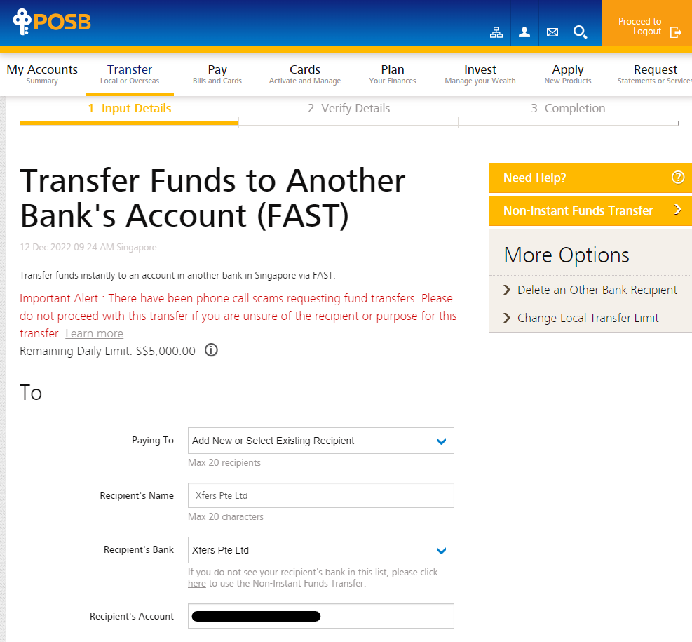 Adding a payee to make a fund transfer (Last Updated: 12 Dec 2022)