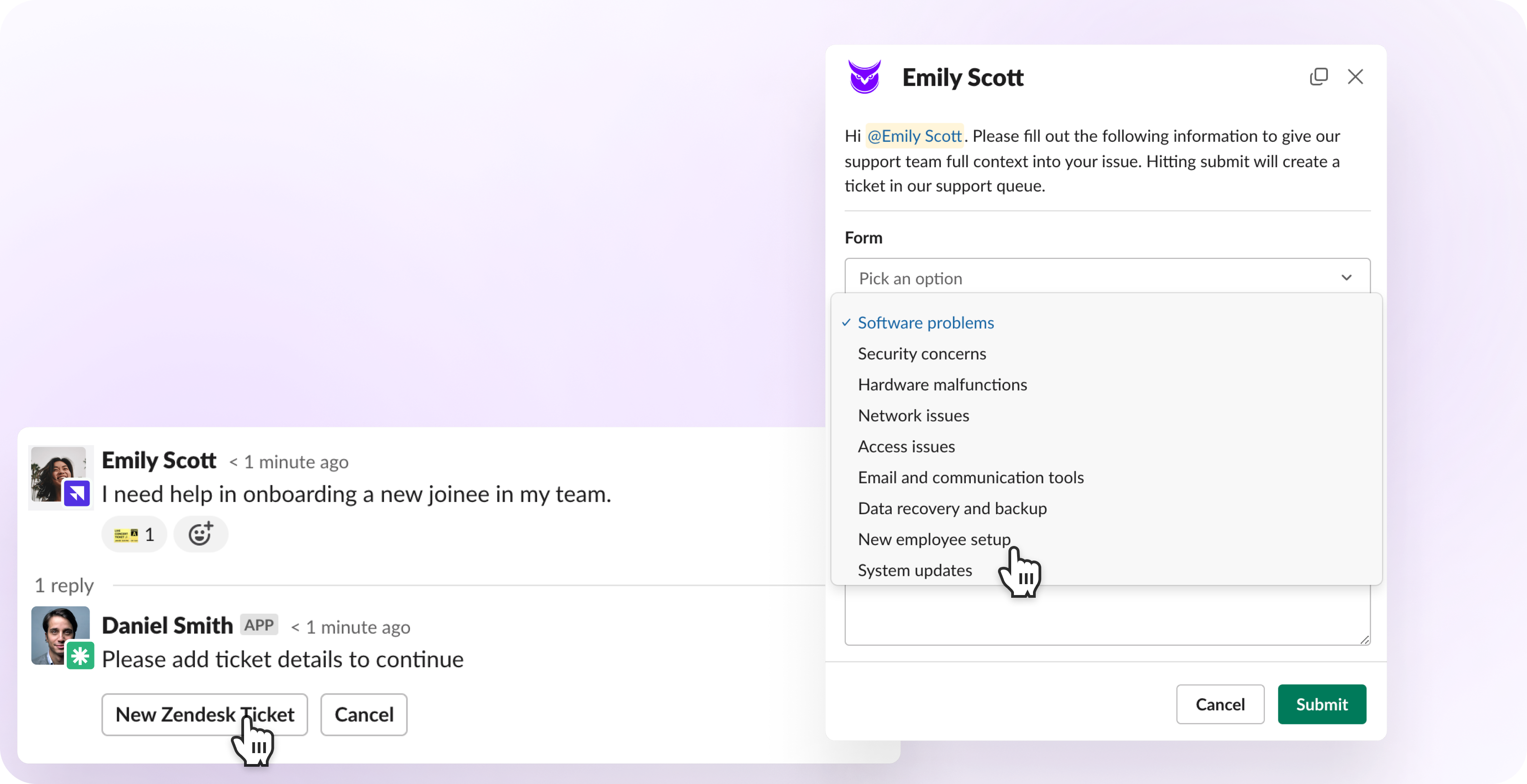 Form Selection during ticket creation on Slack