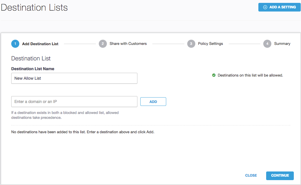 Configure Destination Lists