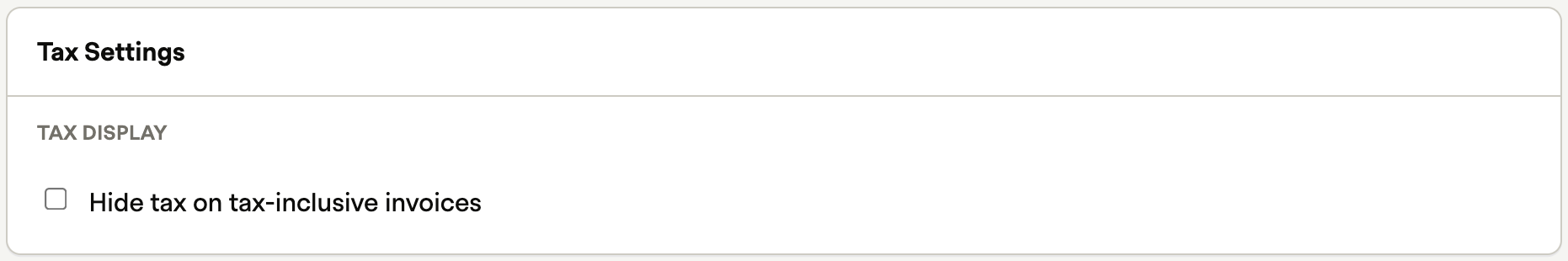 Invoice template settings showing the show taxes option