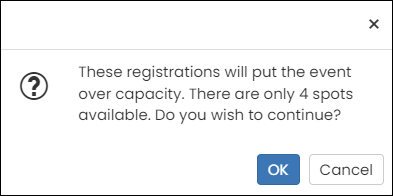 A warning display showing over capacity registration.