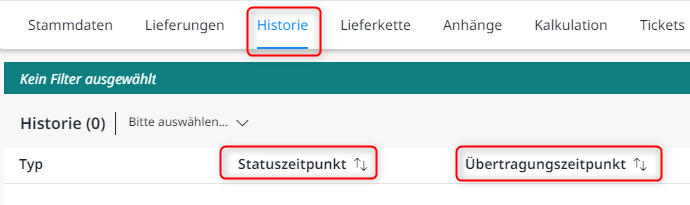 Anzeige des Status- und des Übertragungszeitpunktes innerhalb eines Frachtauftrags