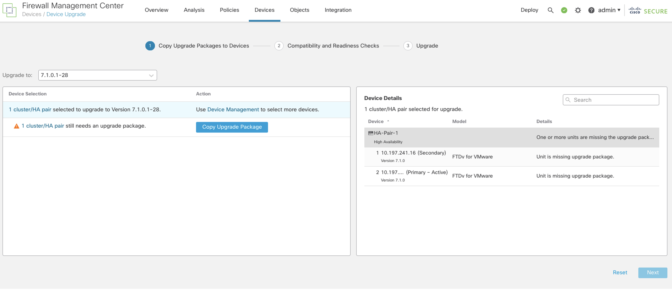 Figure 2: Copy Upgrade Packages to the device page