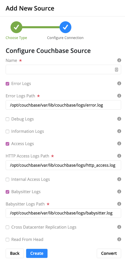 Couchbase Log Configuration Form
