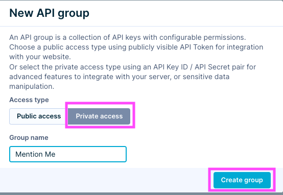 Create a new private API group