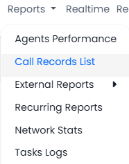 Screenshot with the Call Records List in the Reports menu