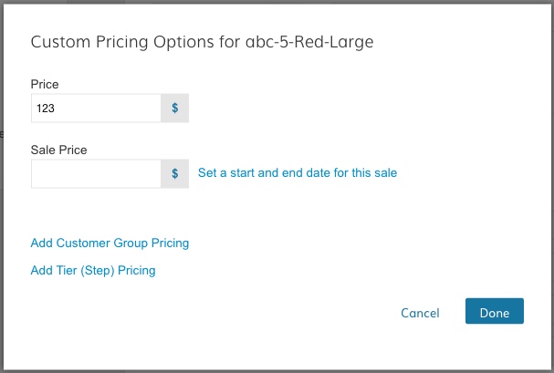 Pricing Options for 1 Variation