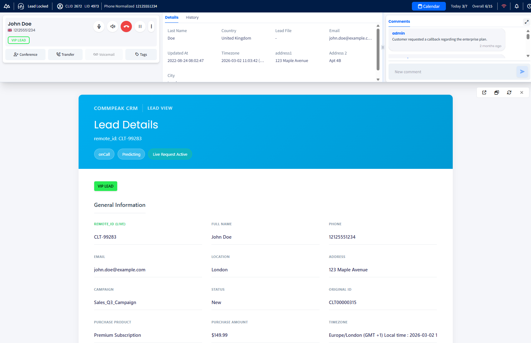 Screenshot of the call page in the Agent workspace