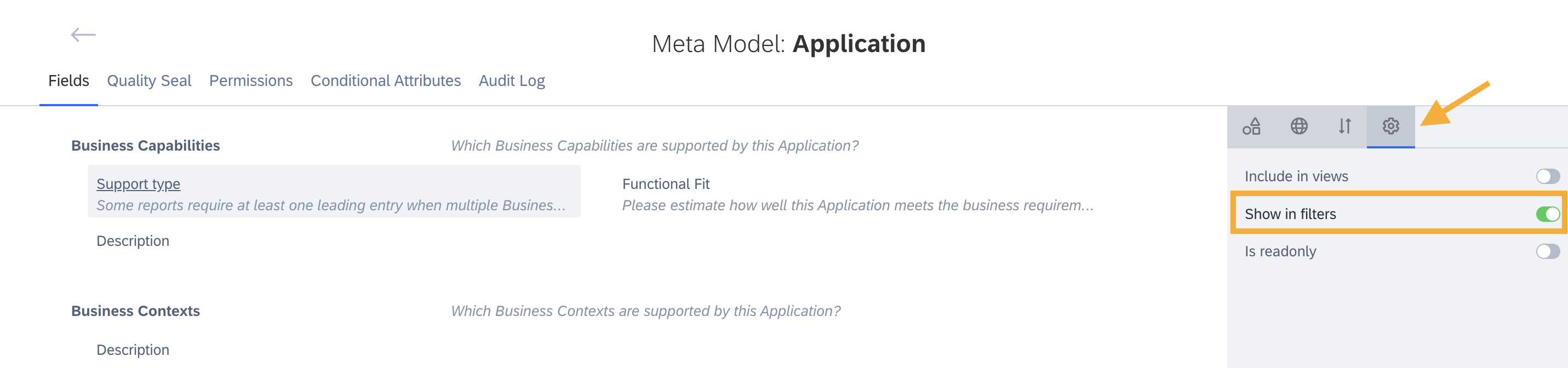 Configuring Fields to be Shown in Filters