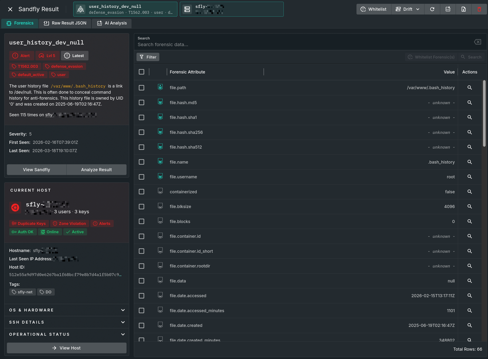 Sample Result Forensics View