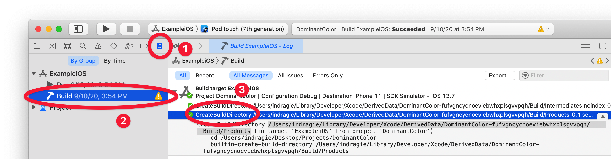 xcode-create-build-directory.png Finding the CreateBuildDirectory action in the Xcode Report navigator