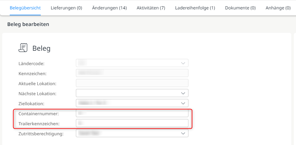 Neue editierbare Felder im Yardbeleg