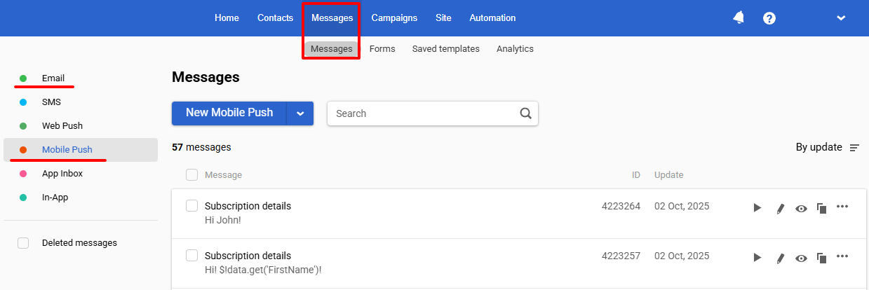 Select the message type