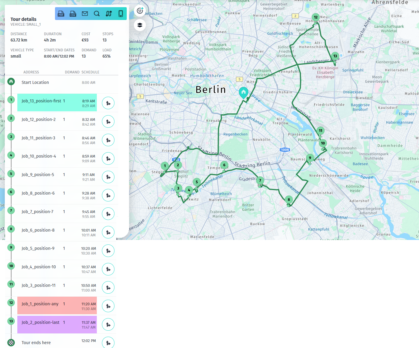 A tour with positioned and first, last, any tasks