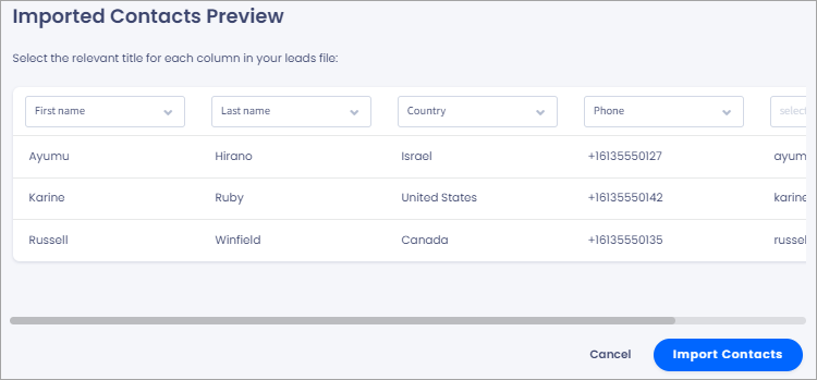 Screenshot of the **Imported Contacts Preview** section