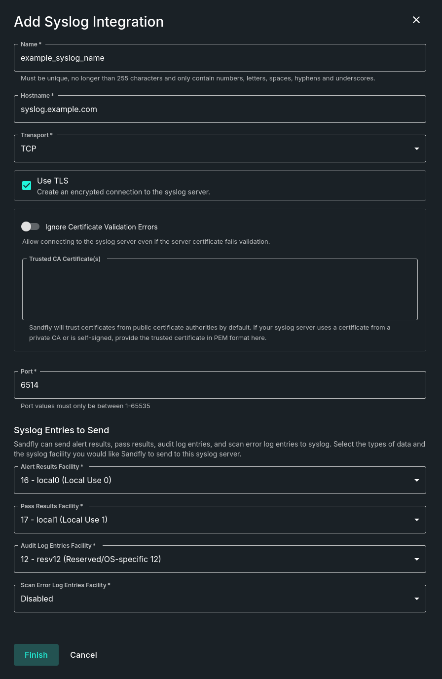 Add Syslog Form An image of the Add Syslog form
