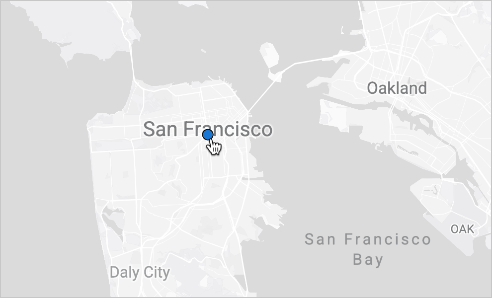 An example of a point map shows a single dot on the map representing a point in San Francisco.