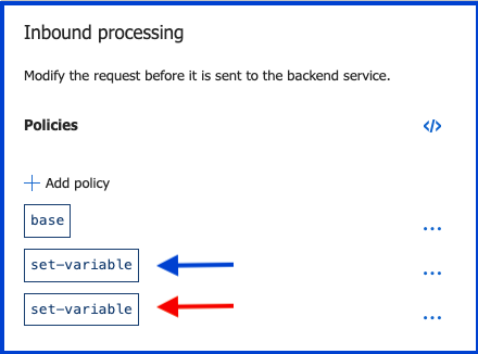 The **All operations** Outbound processing policy is configured in the Azure APIM service
