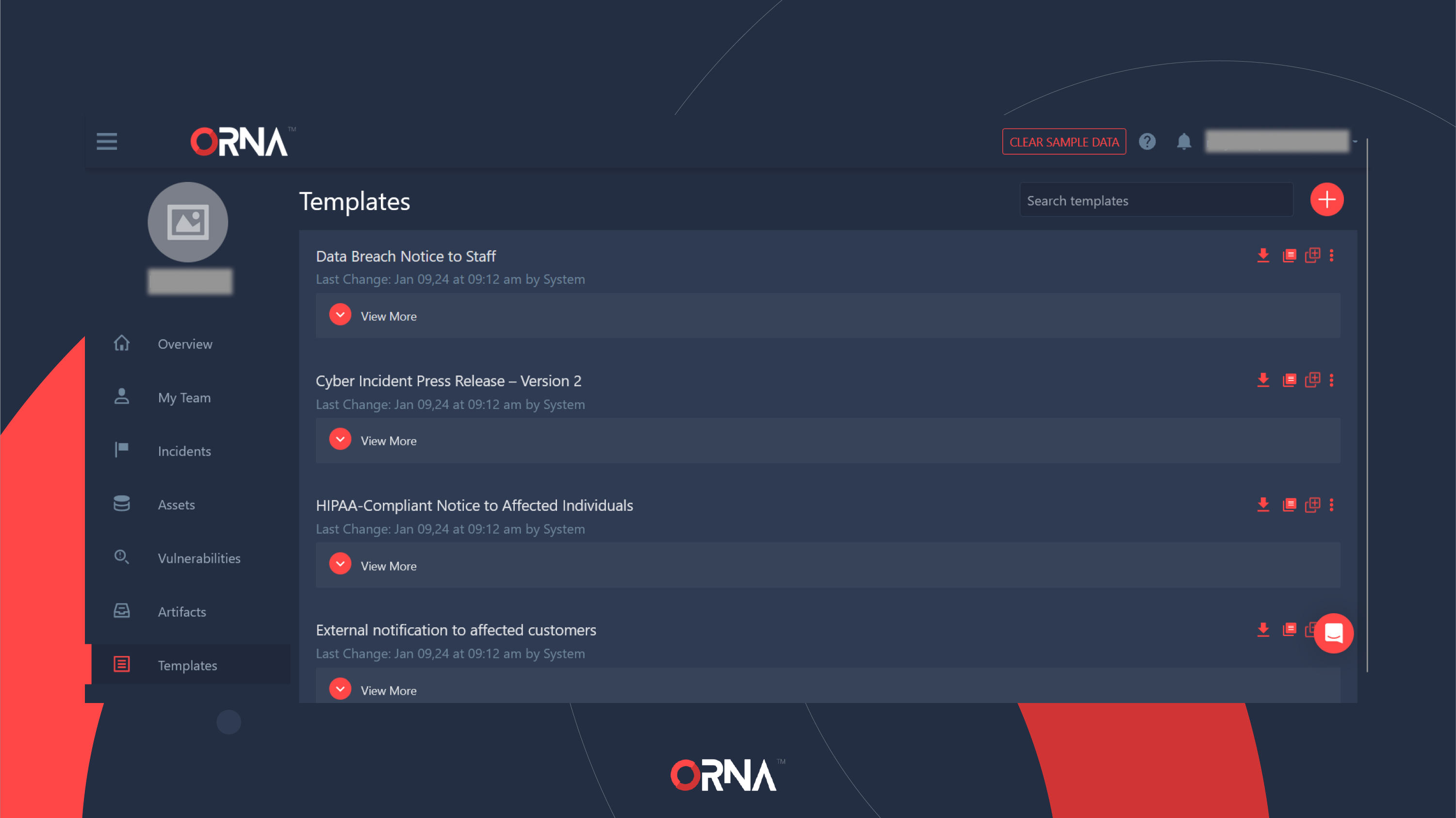 Communications Templates dashboard