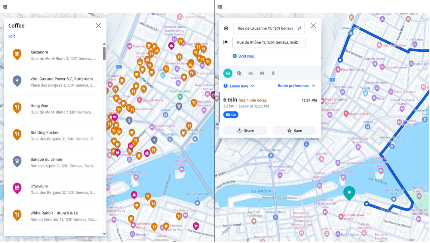 POI search and directions in HERE WeGo
