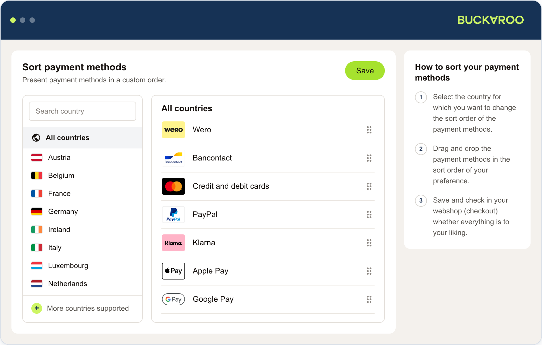 Buckaroo CCV Shop sort payment methods