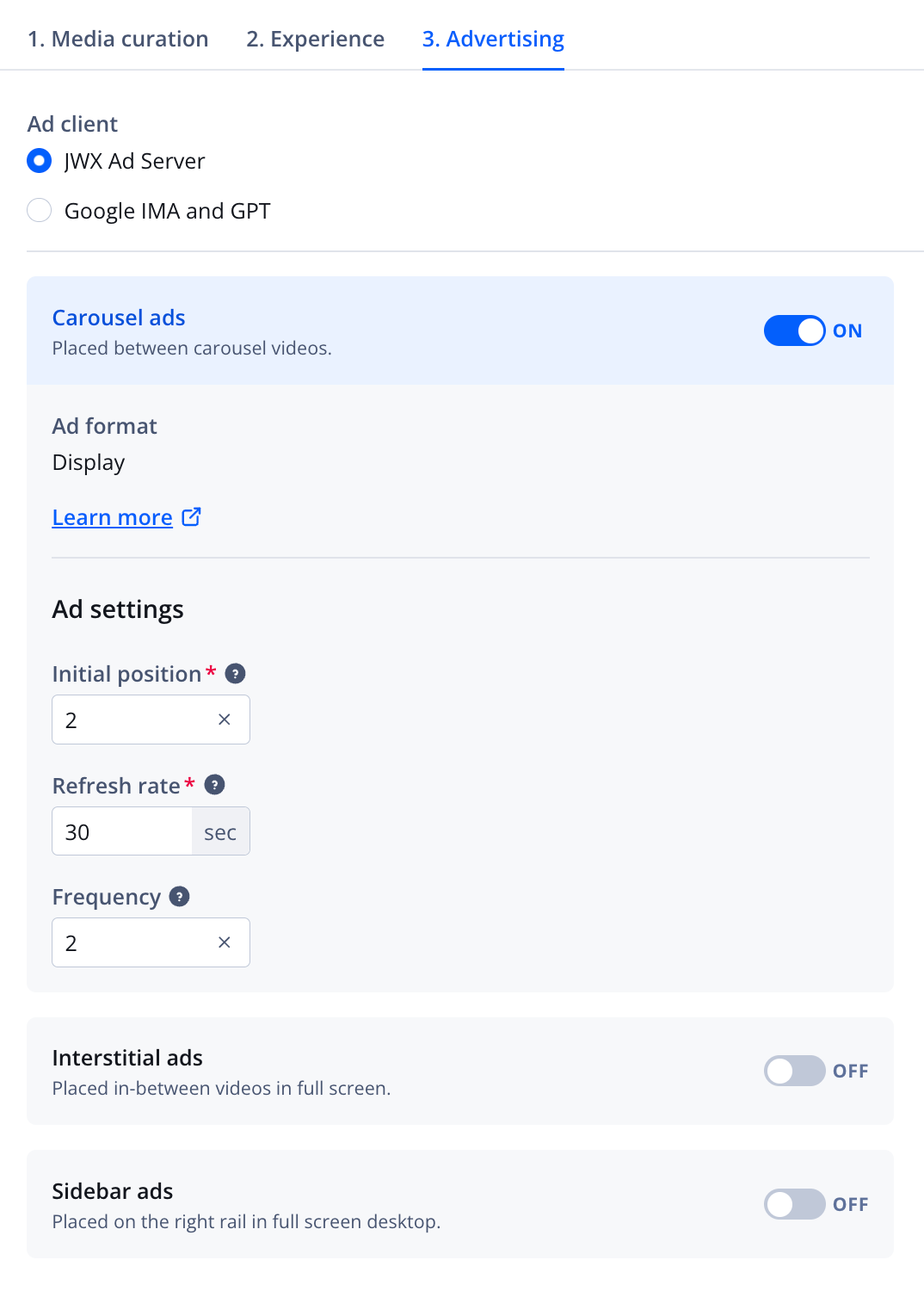 3. Advertising tab