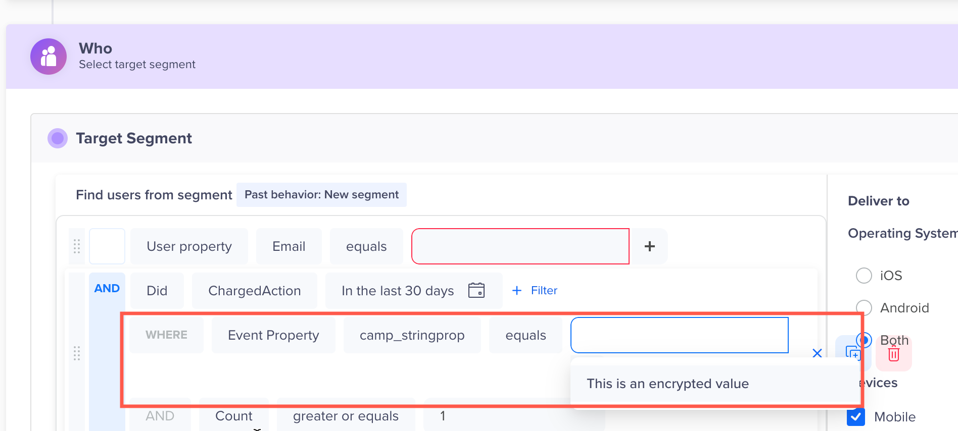 Filter using Encrypted Values in Campaigns