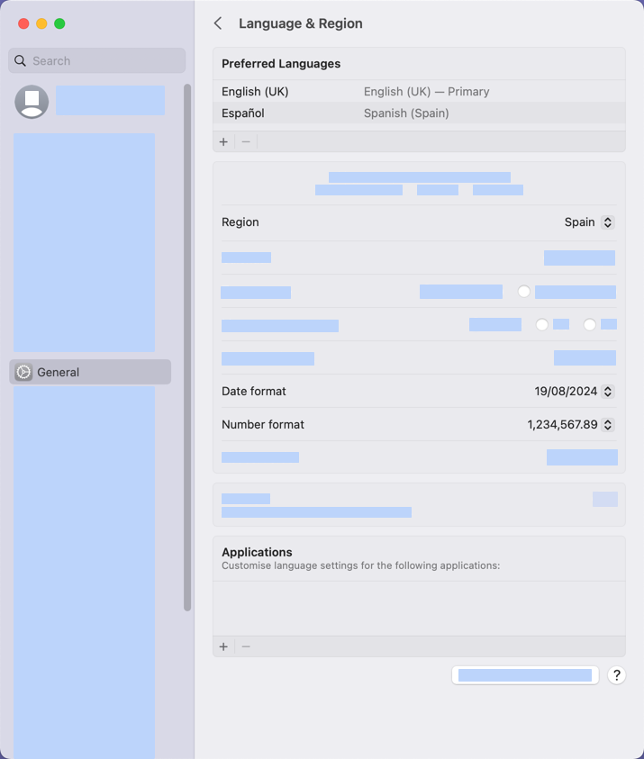 Select the date and number format to use on the Mac