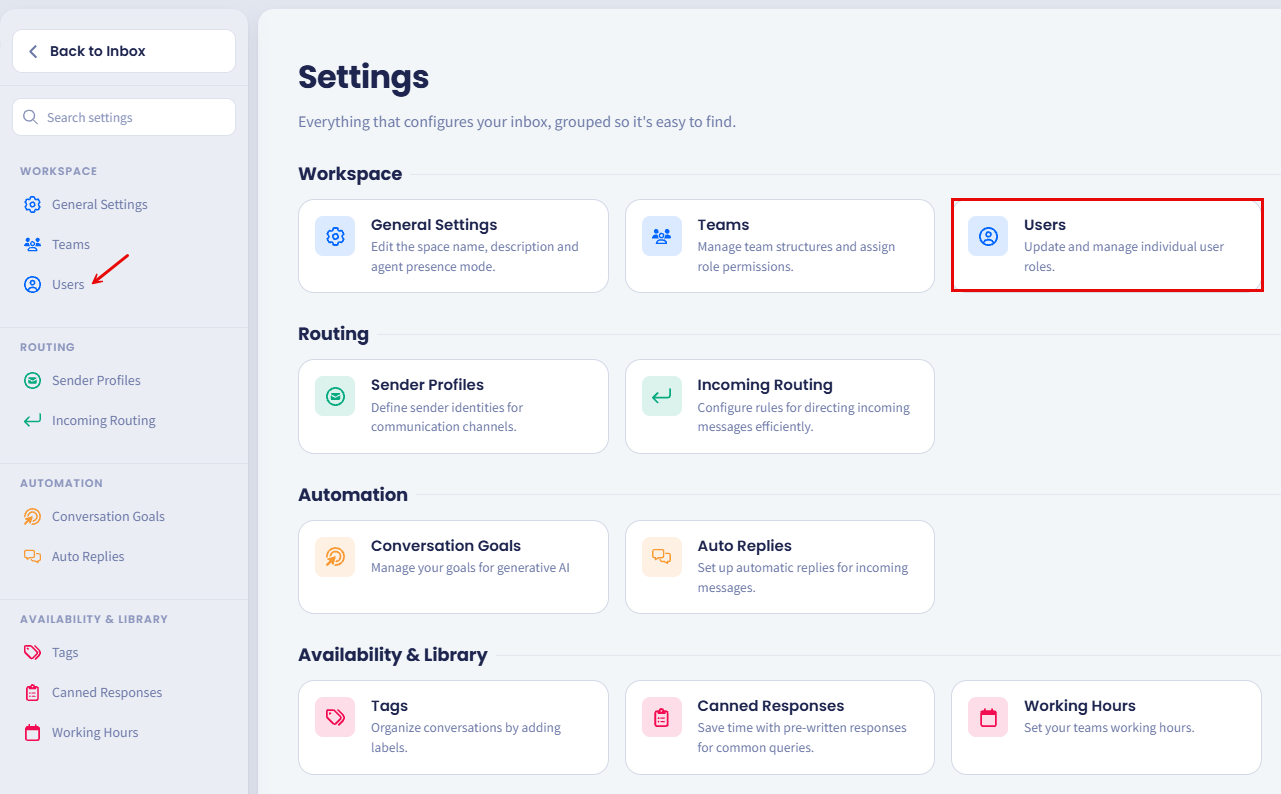 Screenshot of the Users page