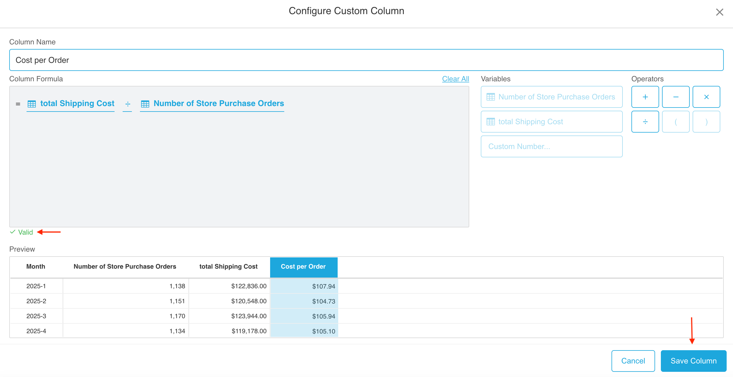 Custom Column Configuration
