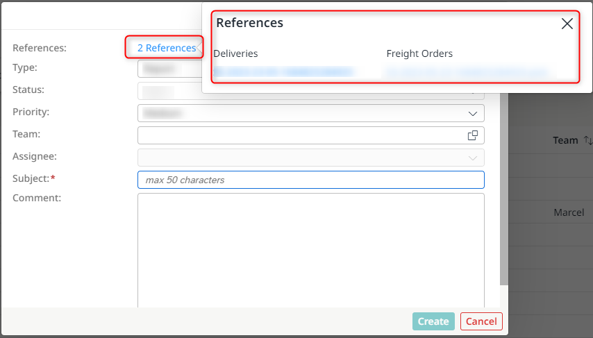 Display of the references as direct links