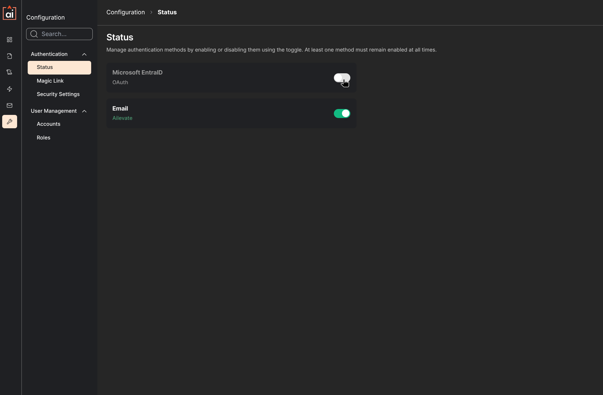 Revenue Recovery Authentication Status