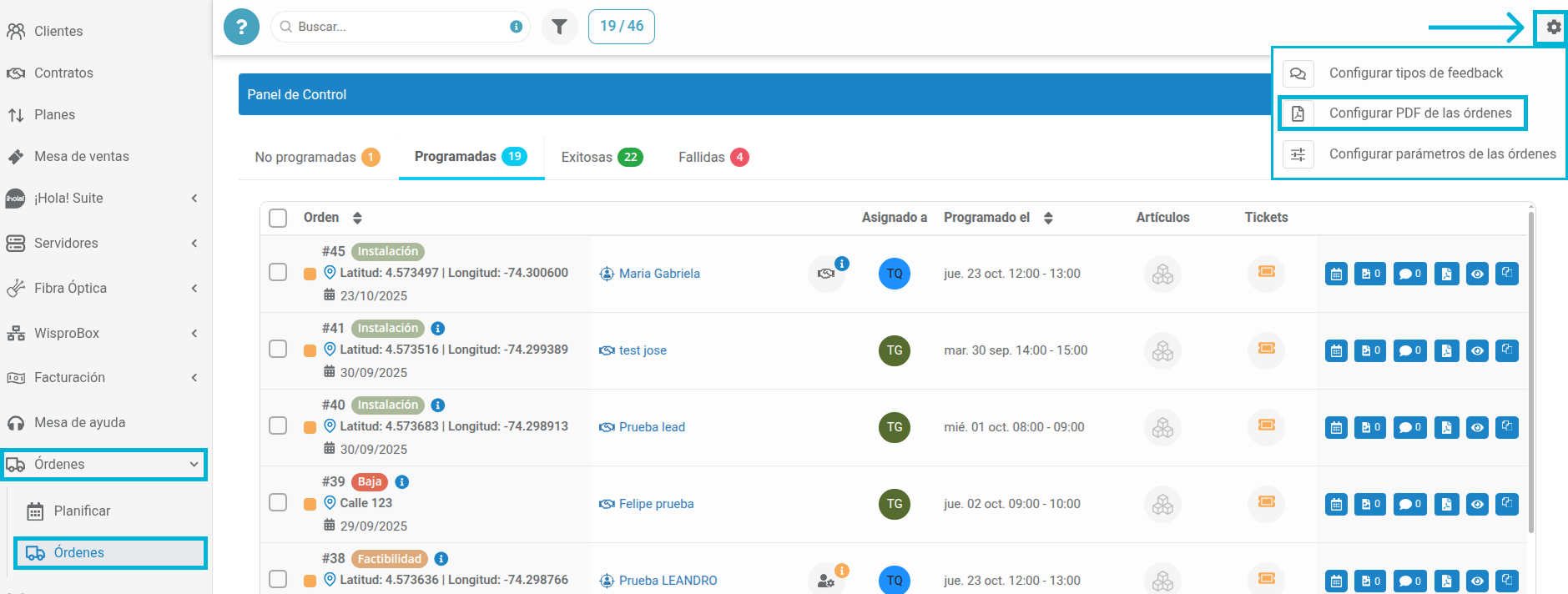 Asignación del PDF CRC en las órdenes