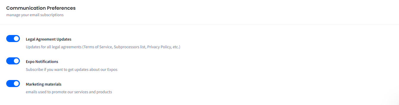 Screenshot of setting communication preferences