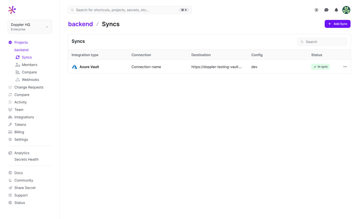 Azure vault integration sync