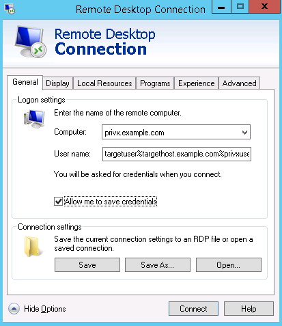 Direct-connection example with ​Windows Remote Desktop Client