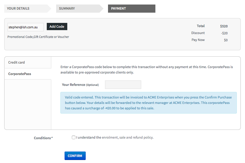 Figure 175. Using a Corporate Pass that is linked to a negative discount