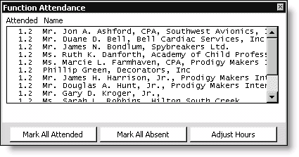 From Events, select Define an event, double-click an event, double-click an event function, click More, select CEU, and click Update Attendance