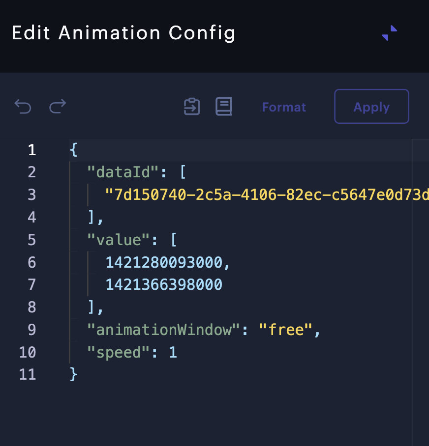 JSON config editor timeline filter