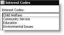 Sample Interest Codes window