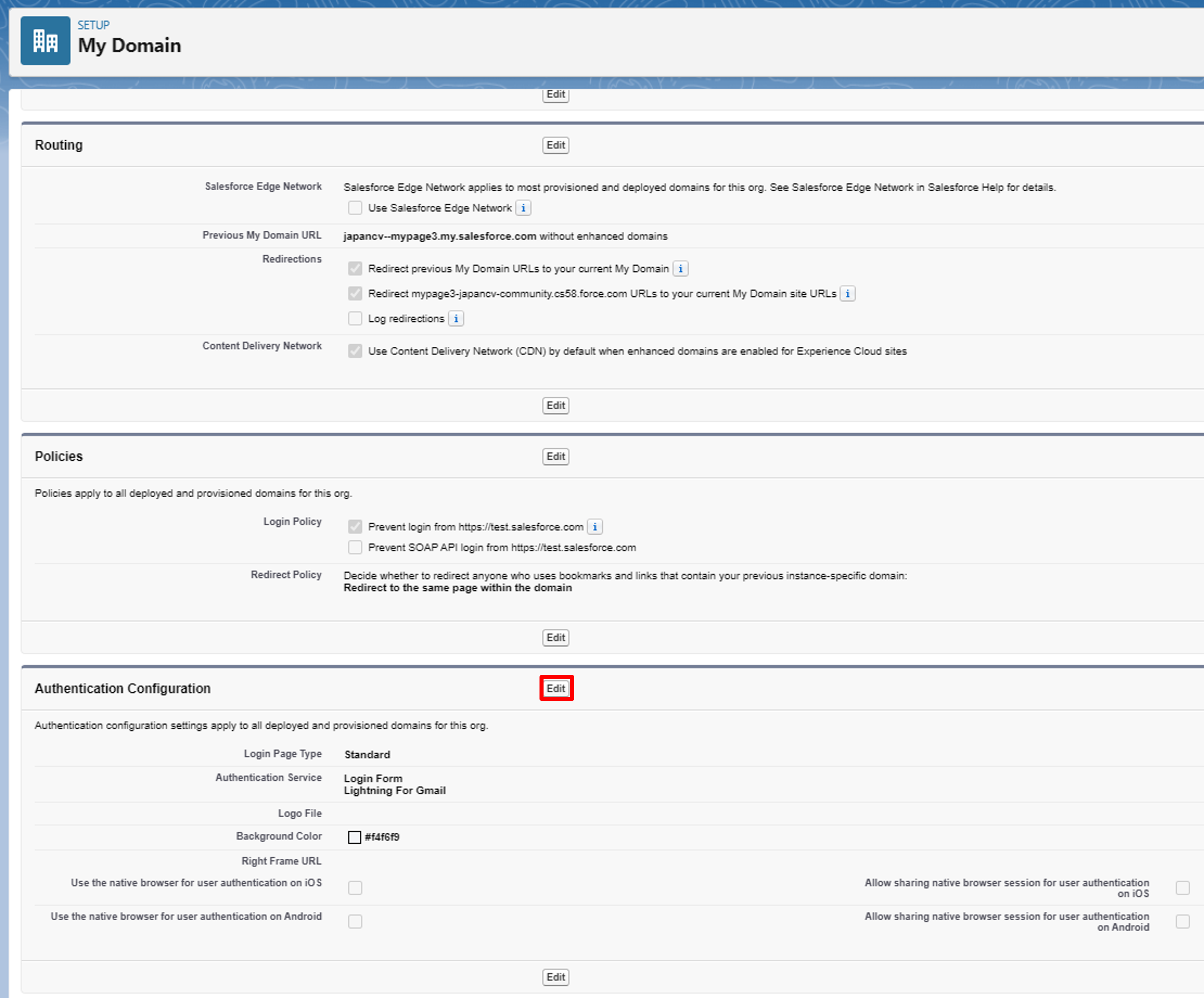 Edit Authentication Configuration