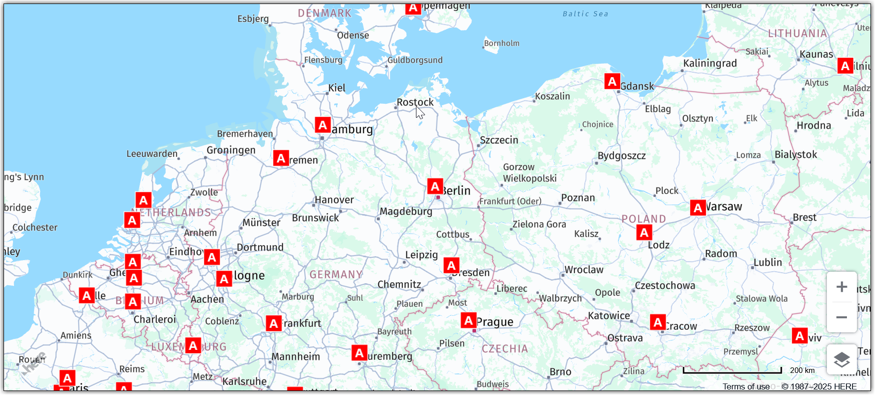 A GeoJSON data layer displayed on a vector map