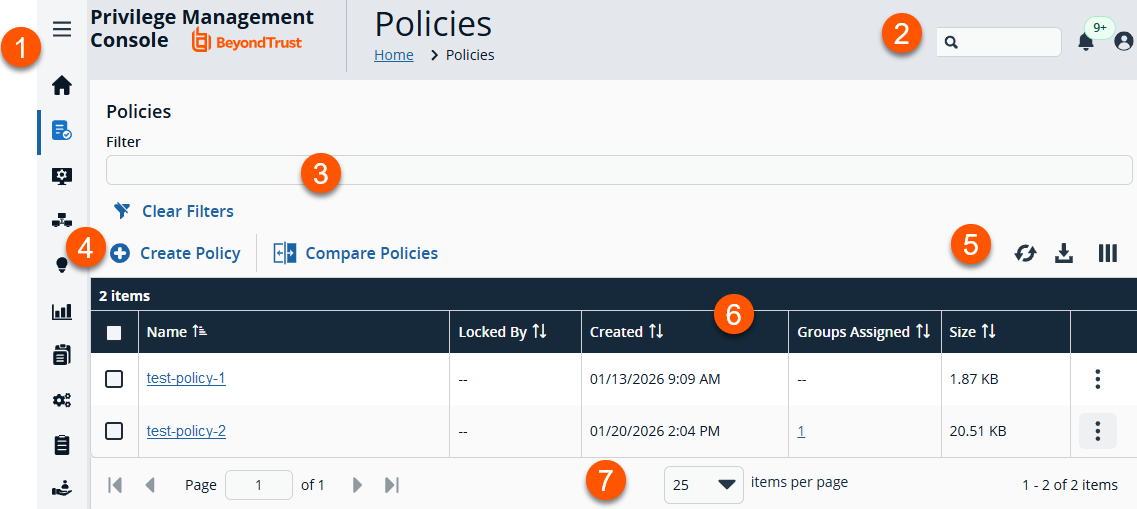 Endpoint Privilege Management Policies page.