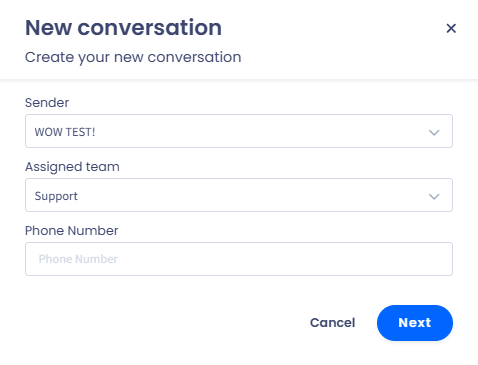 Screenshot of the fields of the New conversation dialog box