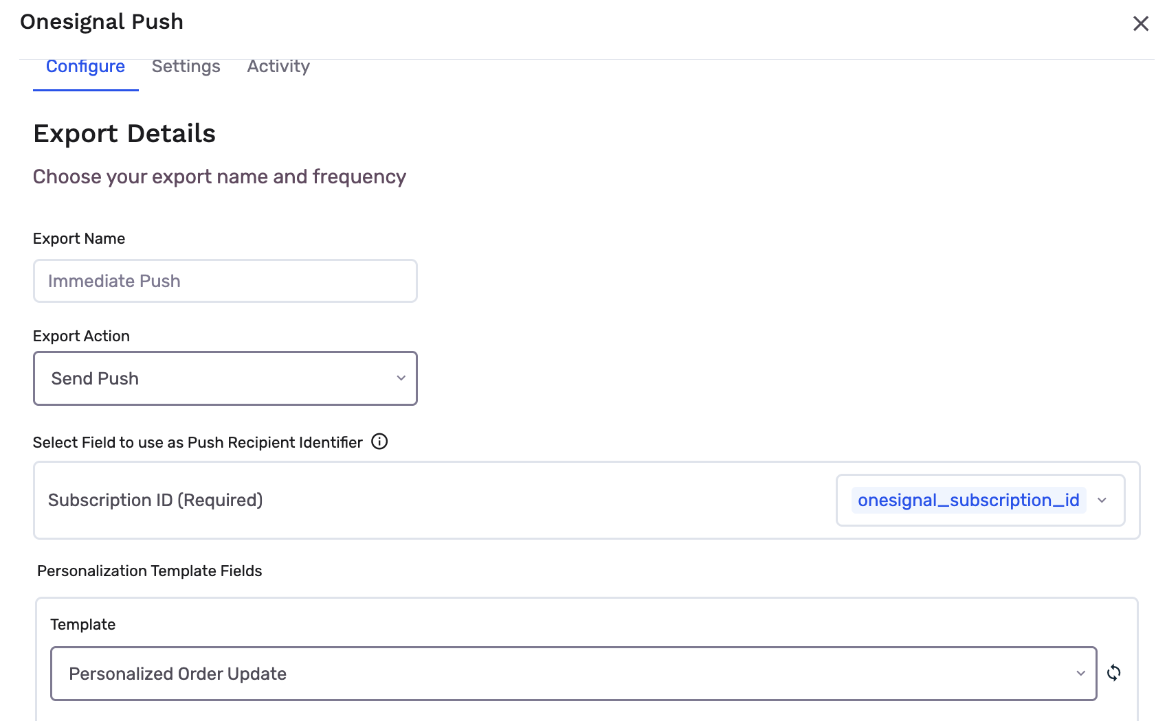 OneSignal journey destination configured for Send Push