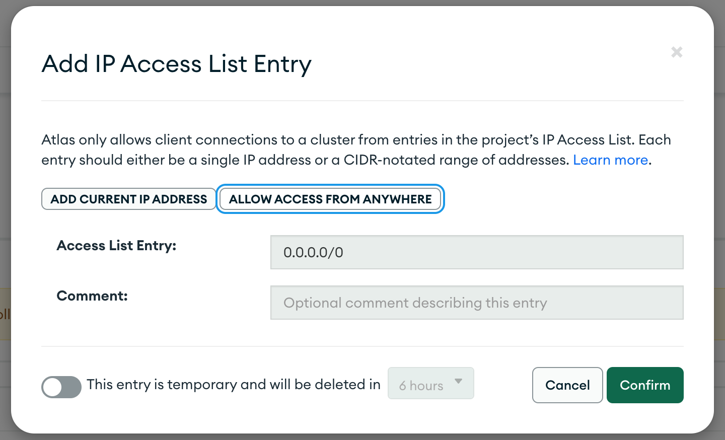 MongoDB IP Access List Entry