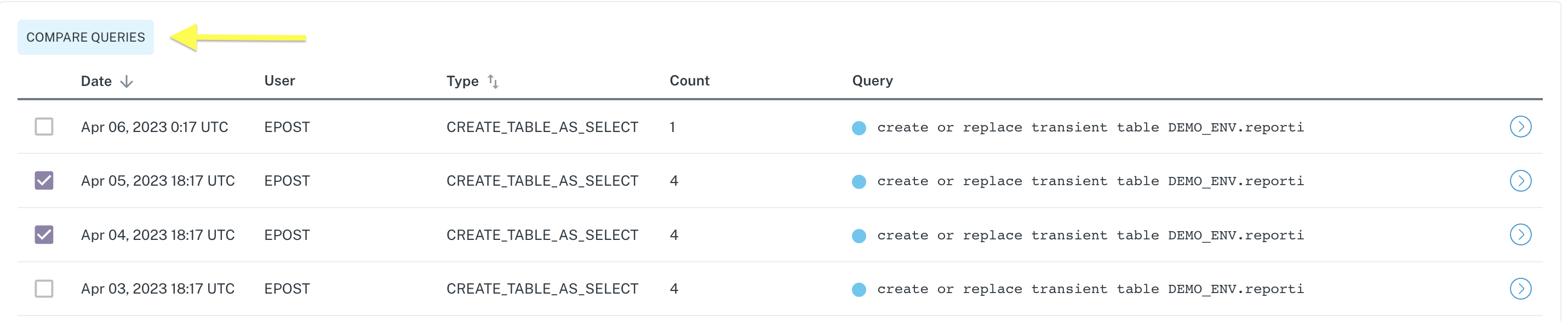 Select queries to compare