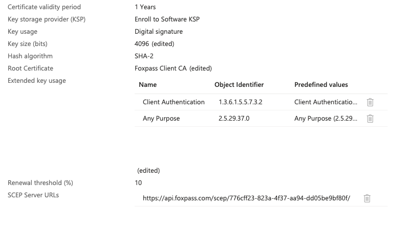 Sample Foxpass SCEP Profile - User certificate type