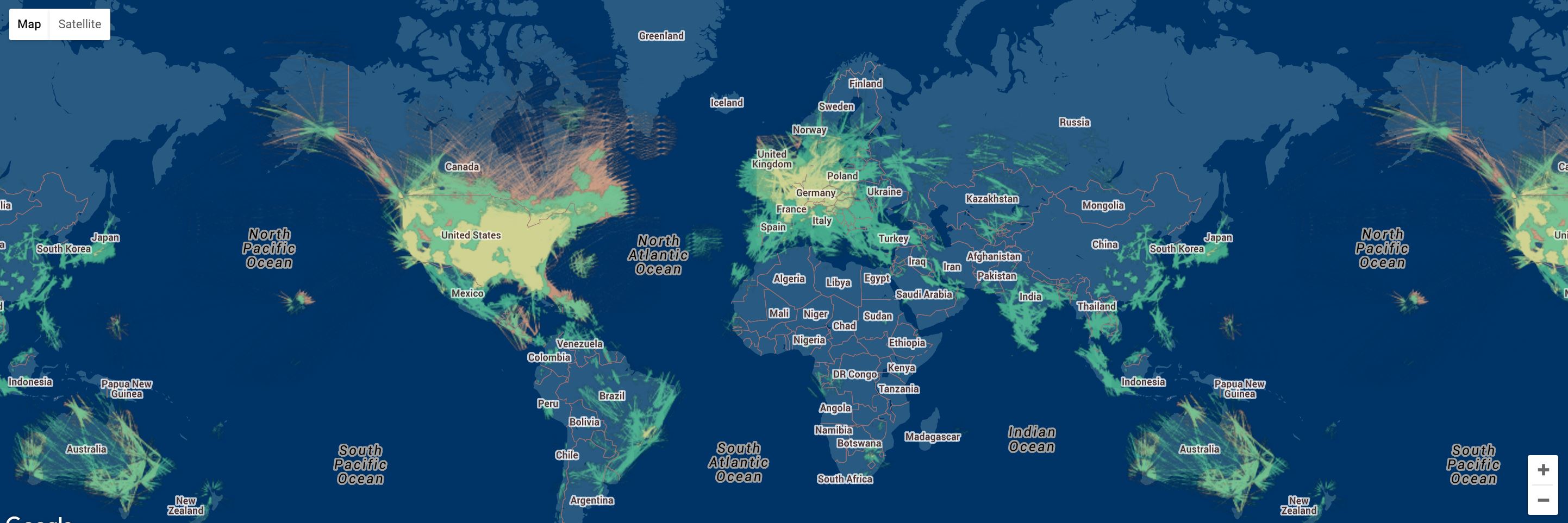 High-altitude (20,000ft - 30,000ft) coverage, as at April 2016