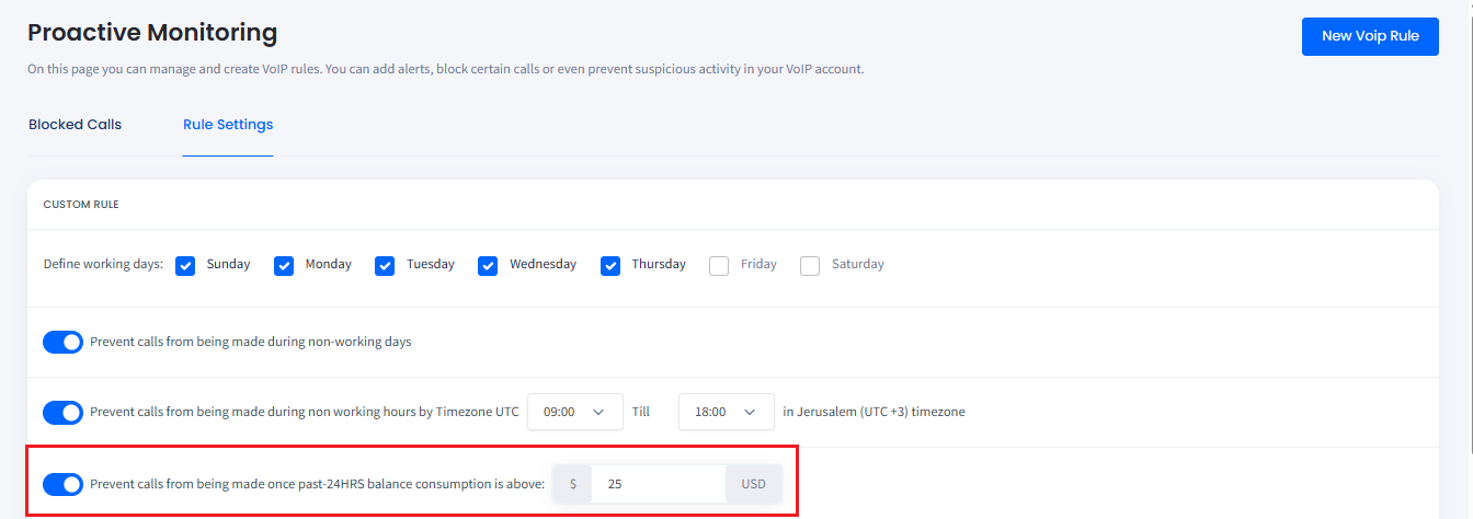Screenshot of the settings for maximum usage limit within 24 hours
